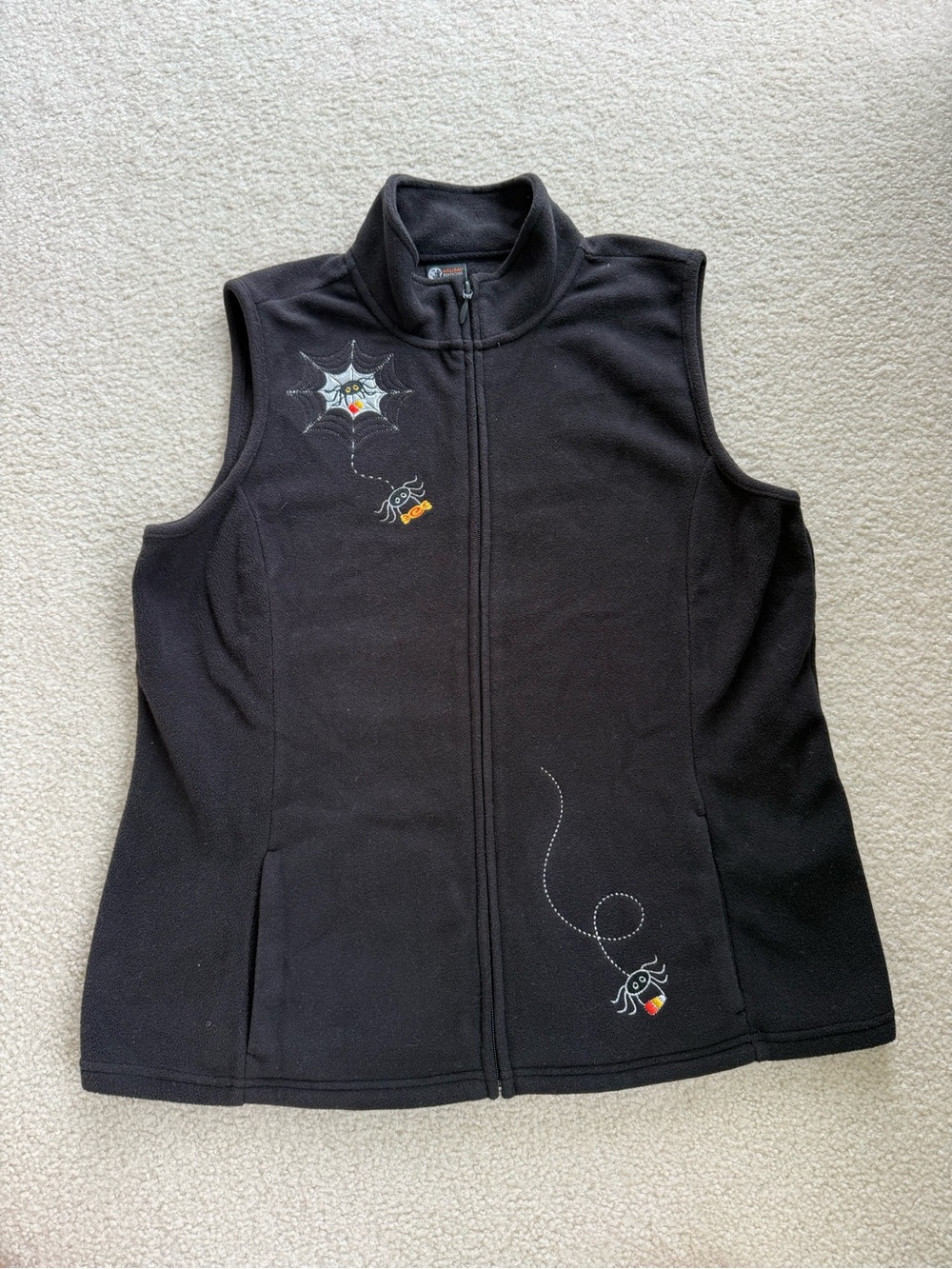 Holiday Editions Black Fleece Jacket with Spider Embroidery